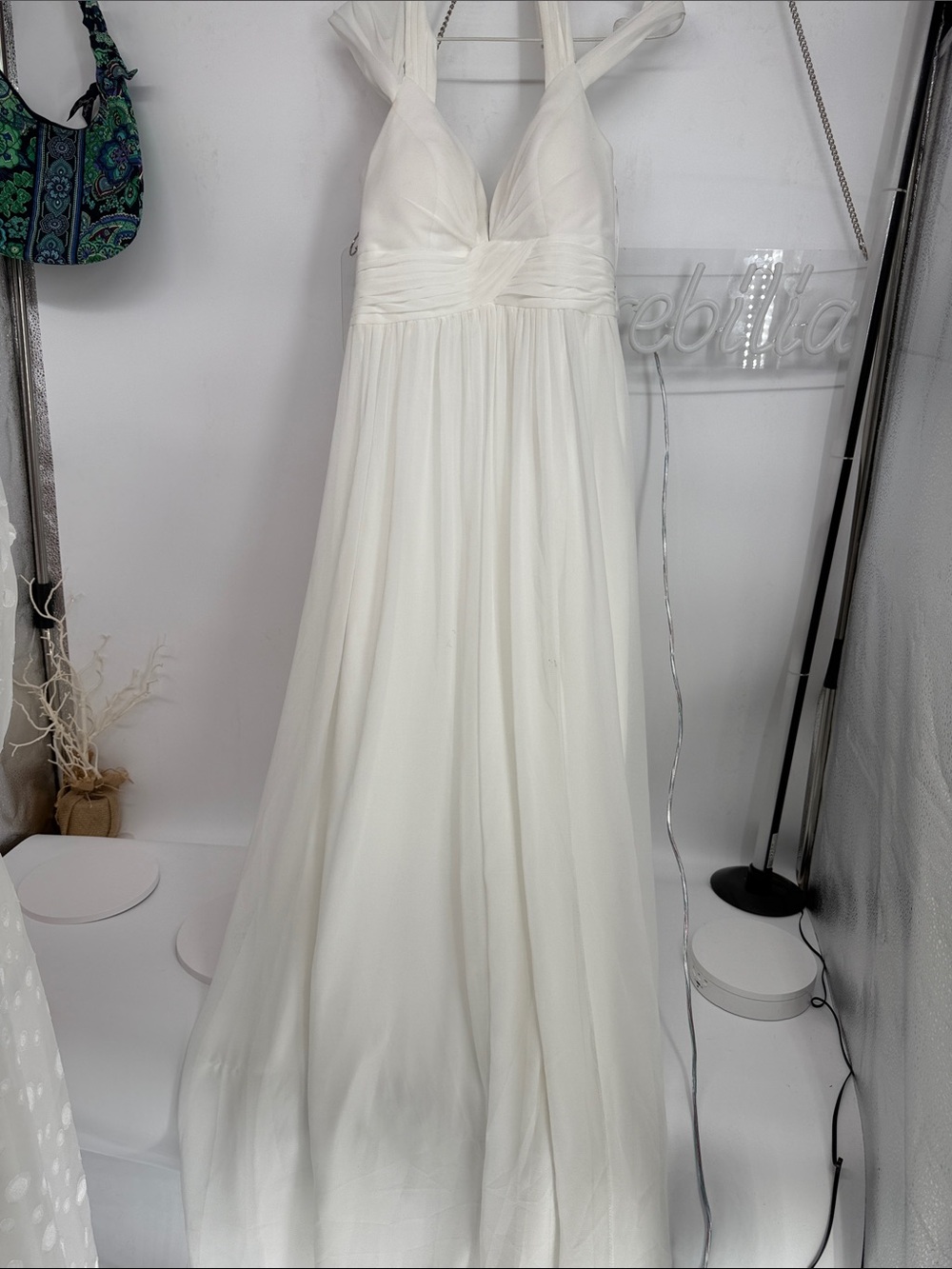 White Halter Empire Waist Maxi Dress